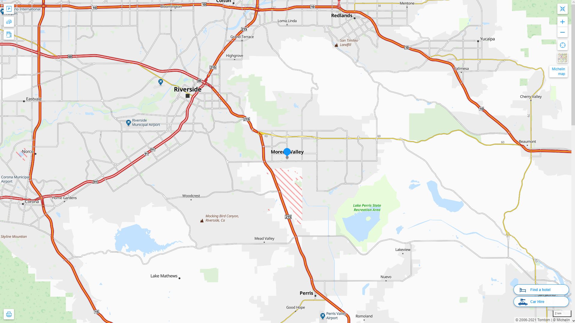 Moreno Valley California Highway and Road Map